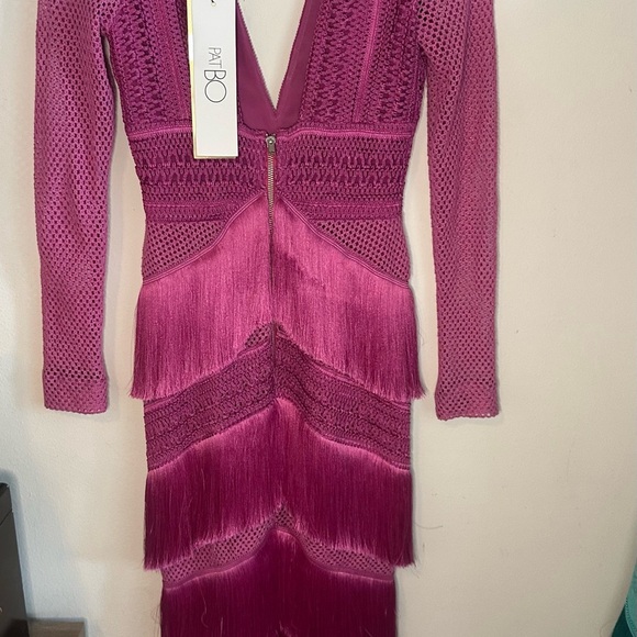 NWT PATBO fuchsia fringe crochet long sleeve dress Cerise pink small | 4 - Picture 12 of 14